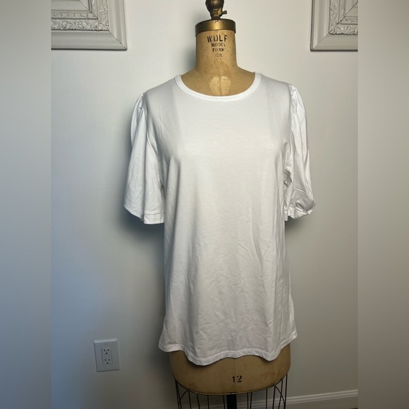 Michelle McDowell snow Blakeley top size large puff sleeve white t-shirt - Picture 2 of 8